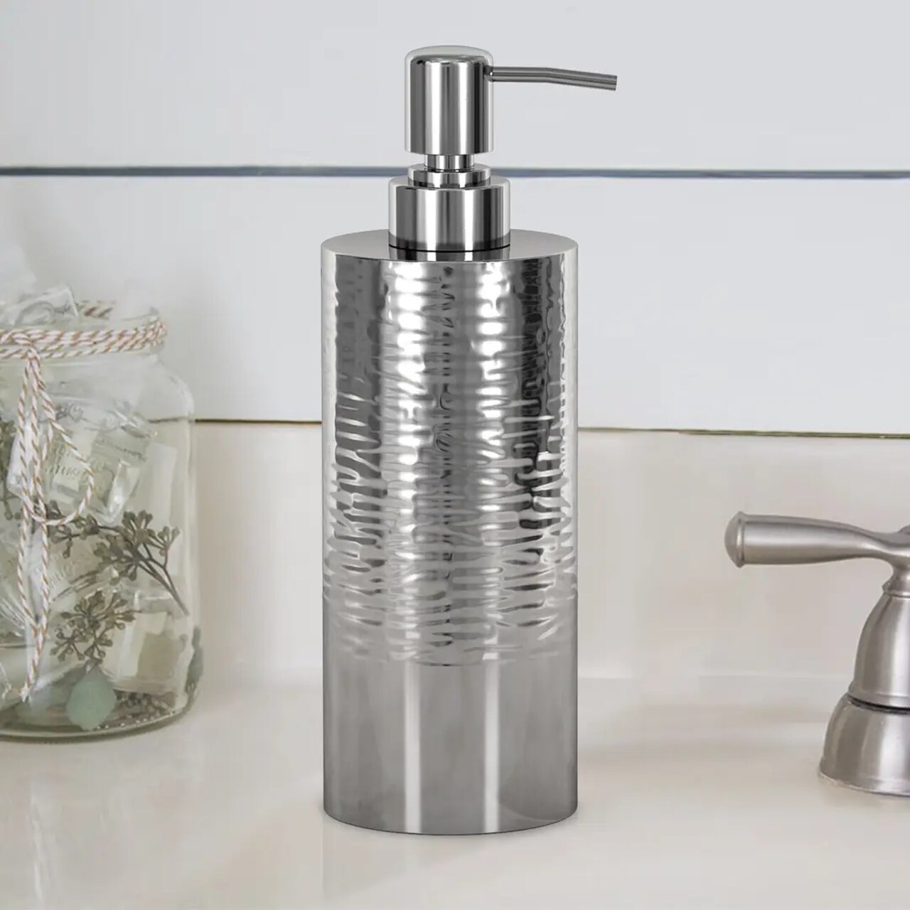 Liquid Soap Dispenser Pump Bottle | Bathroom & Kitchen | Holds Soap, Lotion & Sanitizer | Shiny/Hammered